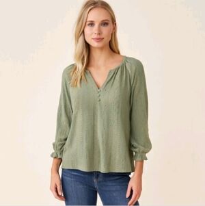 Frye Shirt Green Textured Peasant Boho Festival Blouse Sz 2XL